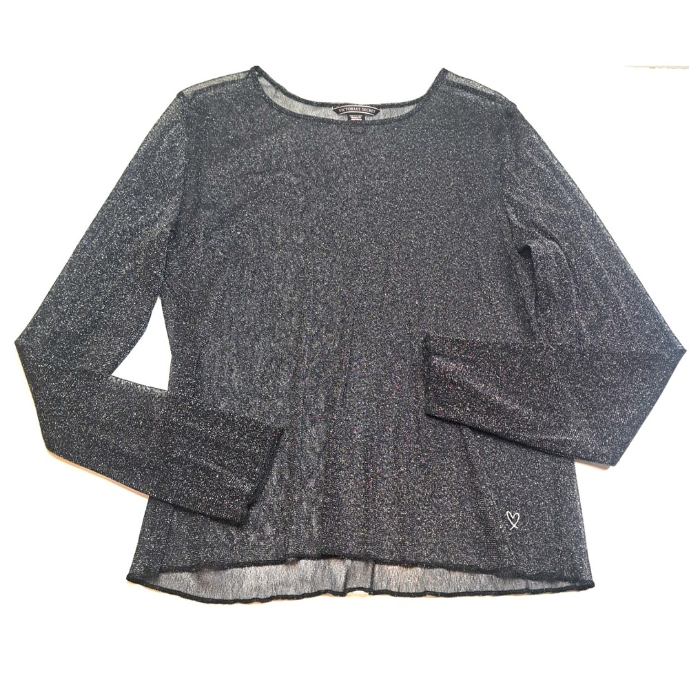 Victoria's Secret Sheer Top Women M / L Black LS  Metallic Whimsigoth Fairy